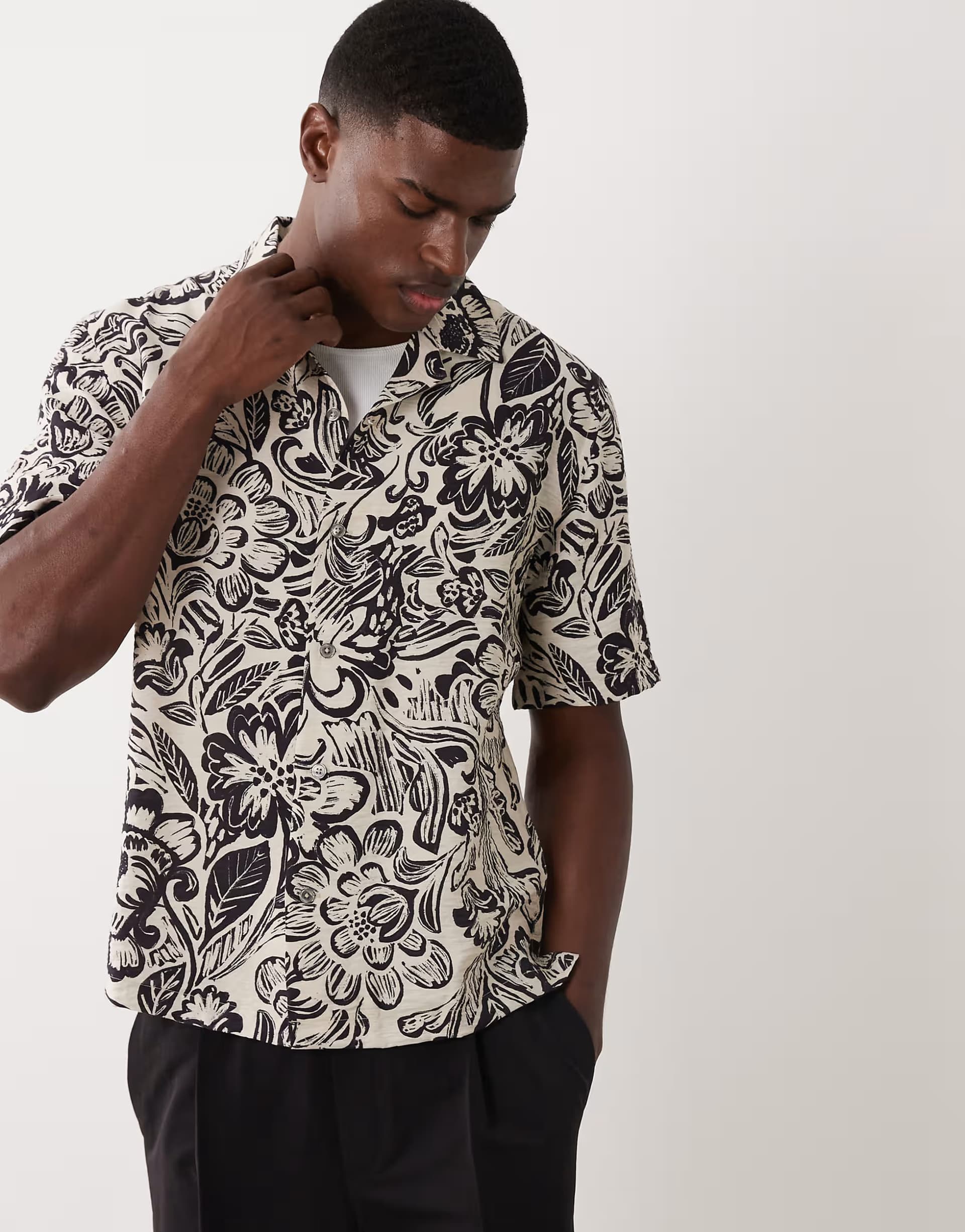 ASOS Mango retro floral print shirt in ecru