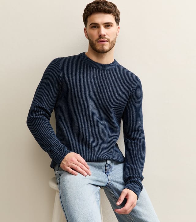 jack & jones Men's Navy Regular Ribbed Jumper Jack & Jones New Look - 2