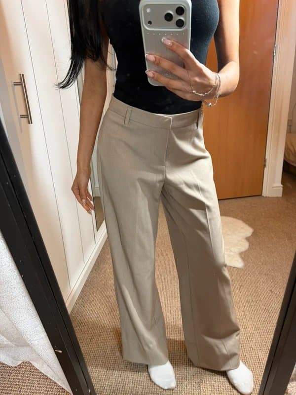 Bershka Bershka Beige Tailored Straight Leg Trousers Size S