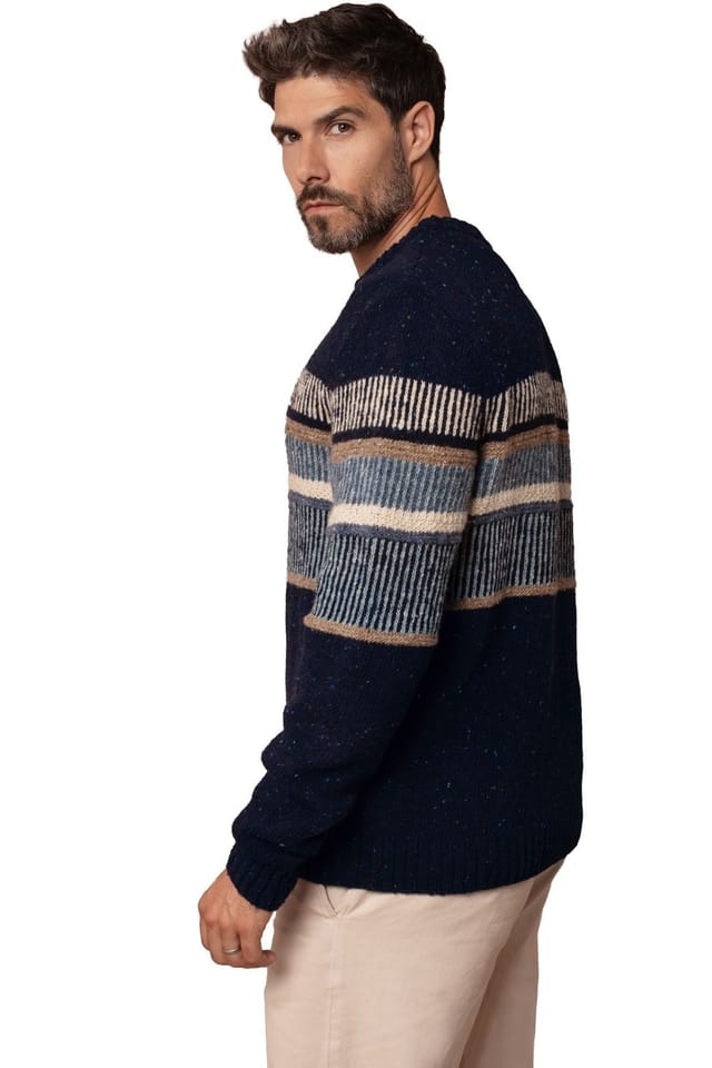 Celtic & Co Celtic & Co Men's Statement Donegal Wool Sweater in Mid Navy - 3