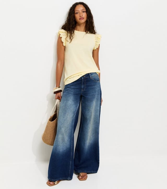 New Look Women's Light Yellow Broderie Frill Sleeve Top New Look - 3