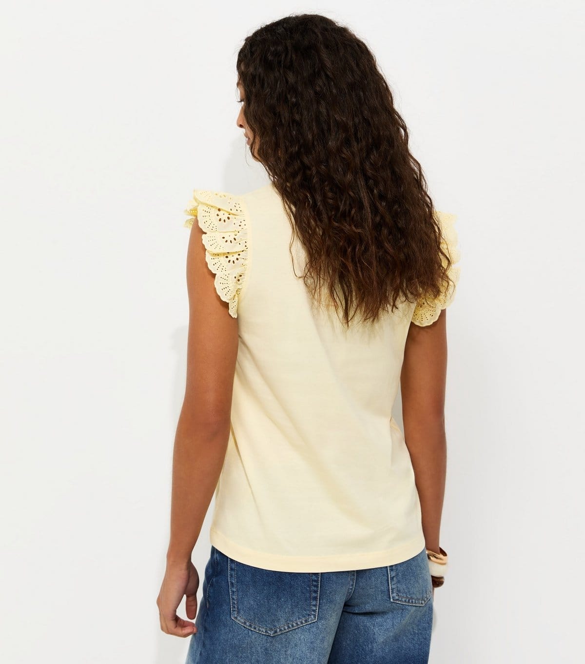 New Look Women's Light Yellow Broderie Frill Sleeve Top New Look - 4