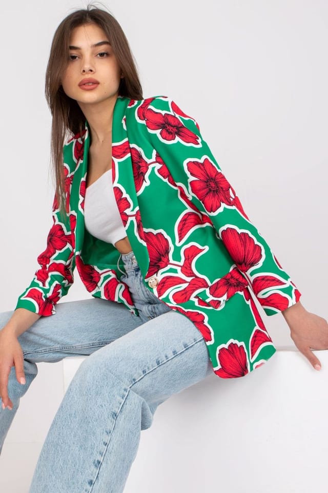 Love Lace Love Lace Women's Colorful Straight Cut Lined Jacket in Green - 3