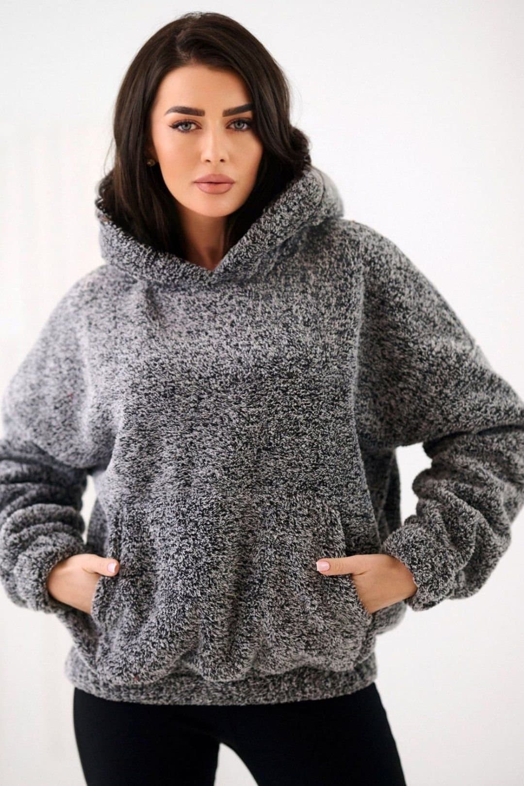 Love Lace Love Lace Women's Casual Teddy Bear Hooded Sweatshirt in Grey