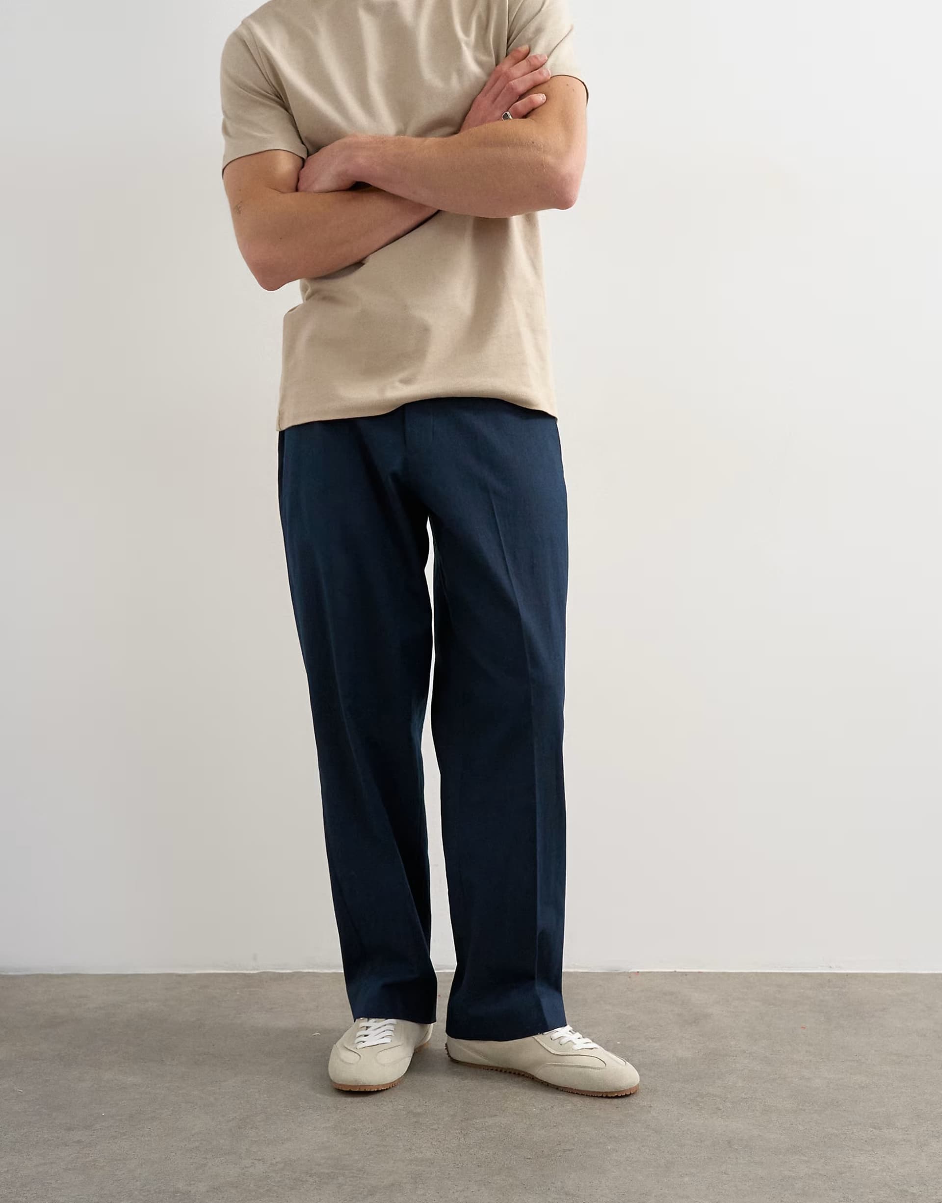 ASOS Topman wide leg linen rich trouser in navy
