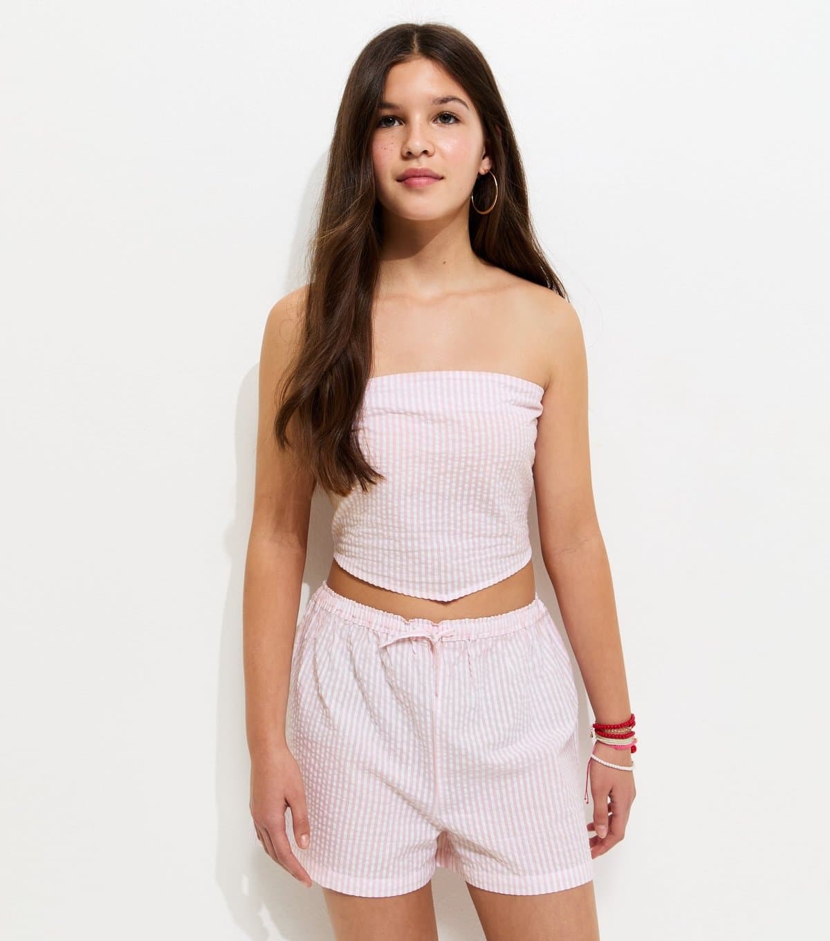 New Look Girls' Light Pink Striped Seersucker Shorts New Look