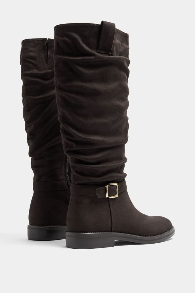 Yours Yours Women's Faux Suede Buckle Detail Knee High Boots In Extra Wide E Fit in Brown - 3