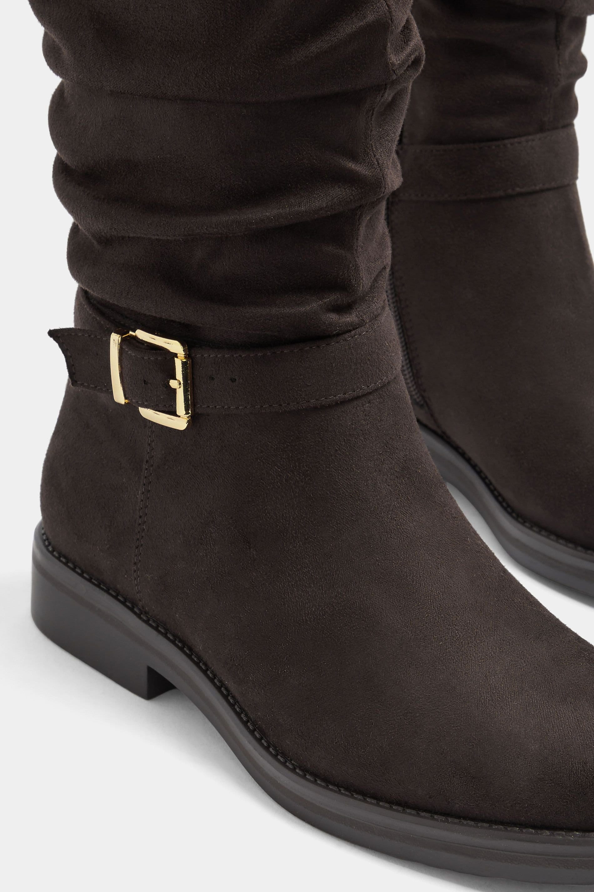 Yours Yours Women's Faux Suede Buckle Detail Knee High Boots In Extra Wide E Fit in Brown - 4
