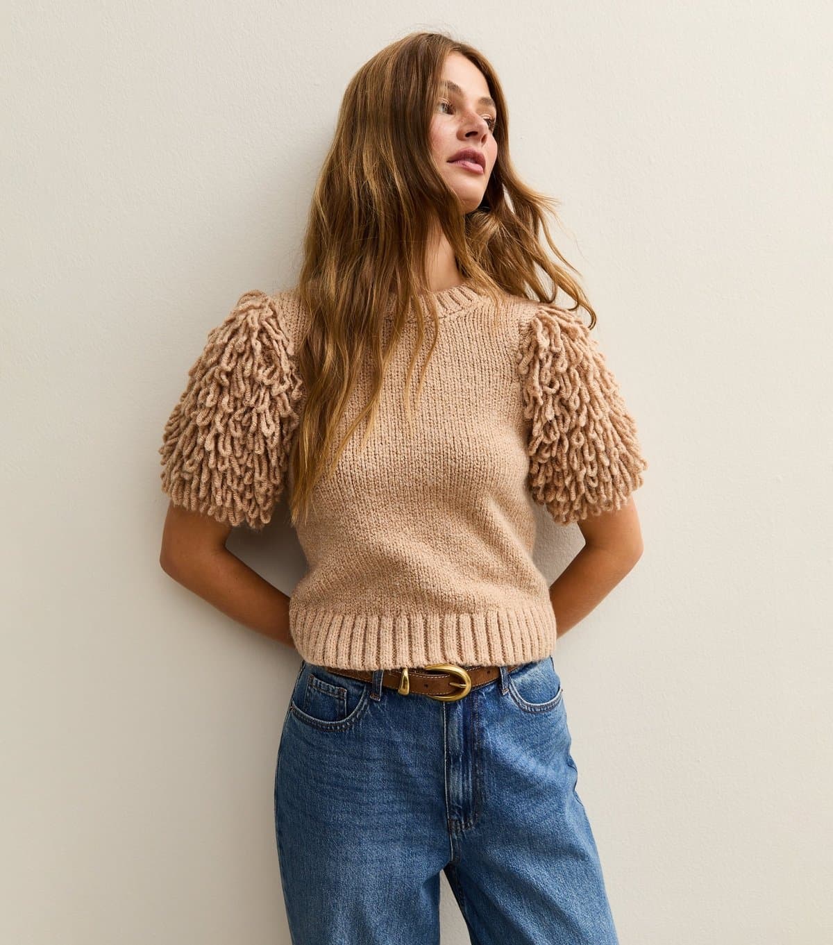 New Look Women's Camel Loop Stitch Sleeve Knitted Top New Look