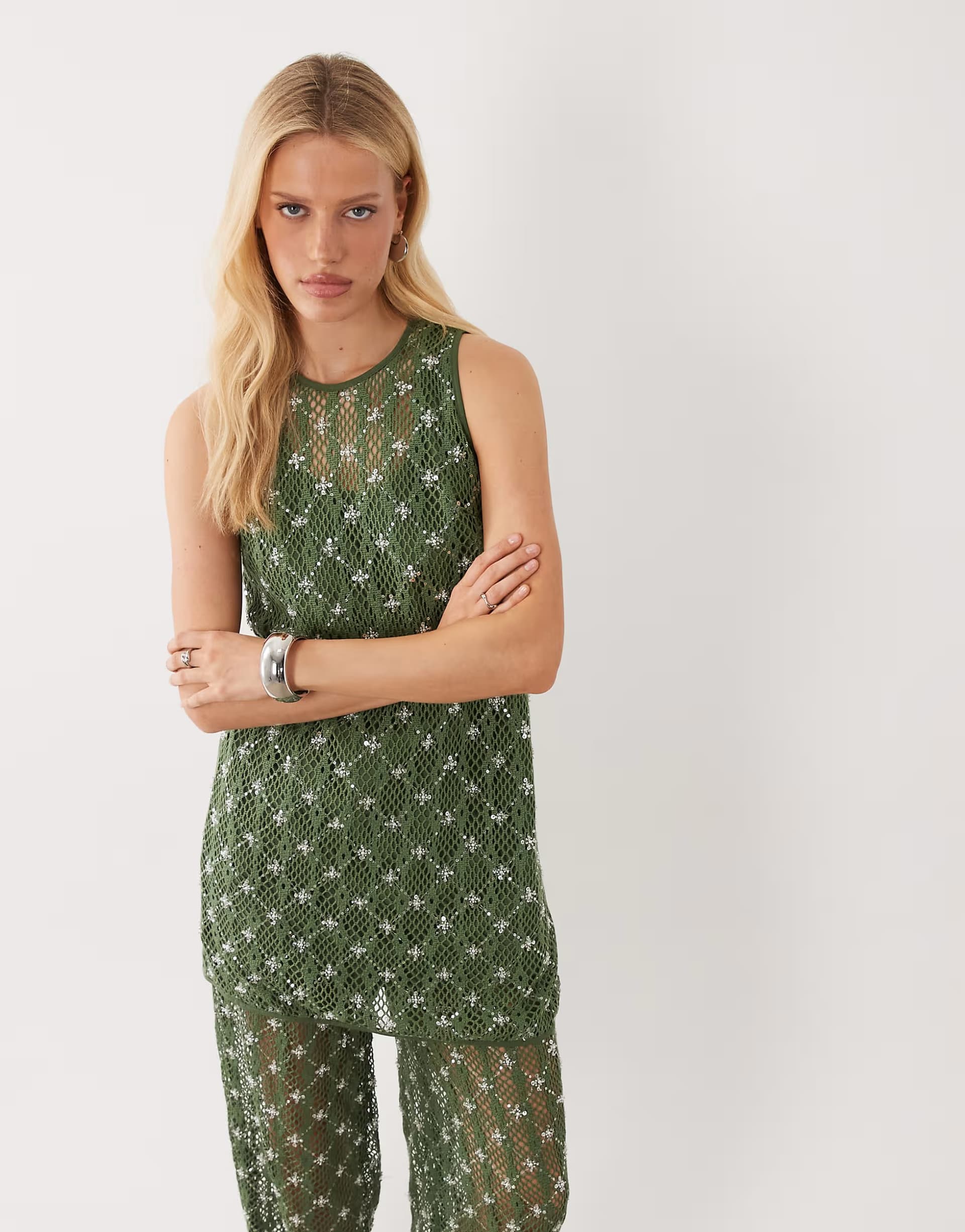 ASOS ASOS Zuma Embellished Sleeveless Mini Dress Co-ord in Dark Green