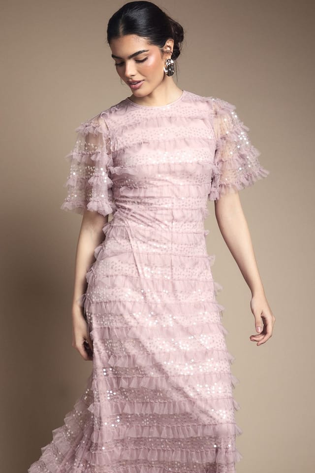 Oasis Oasis Women's Sequin Ruffle Detail Maxi Dress in Pink - 2