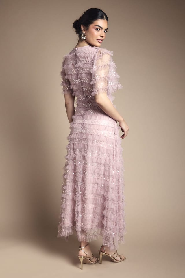 Oasis Oasis Women's Sequin Ruffle Detail Maxi Dress in Pink - 3