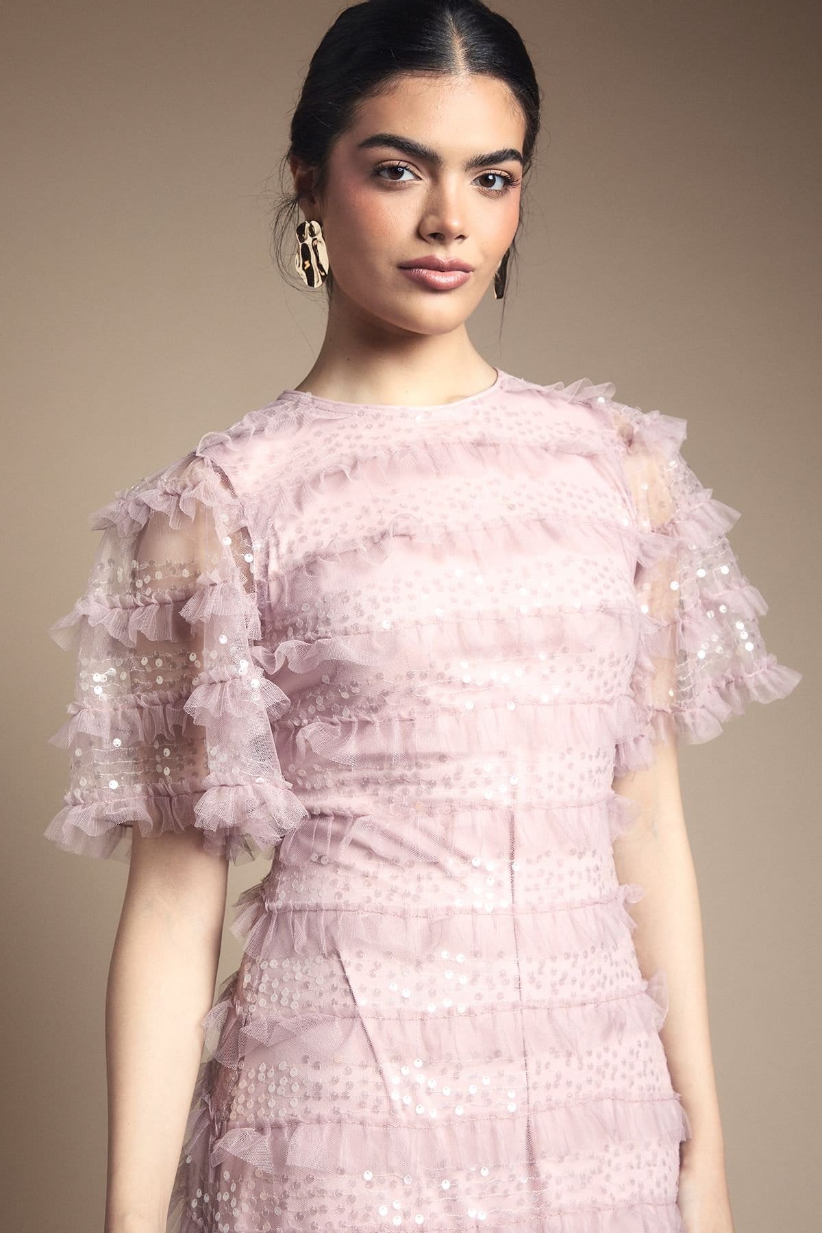 Oasis Oasis Women's Sequin Ruffle Detail Maxi Dress in Pink - 4