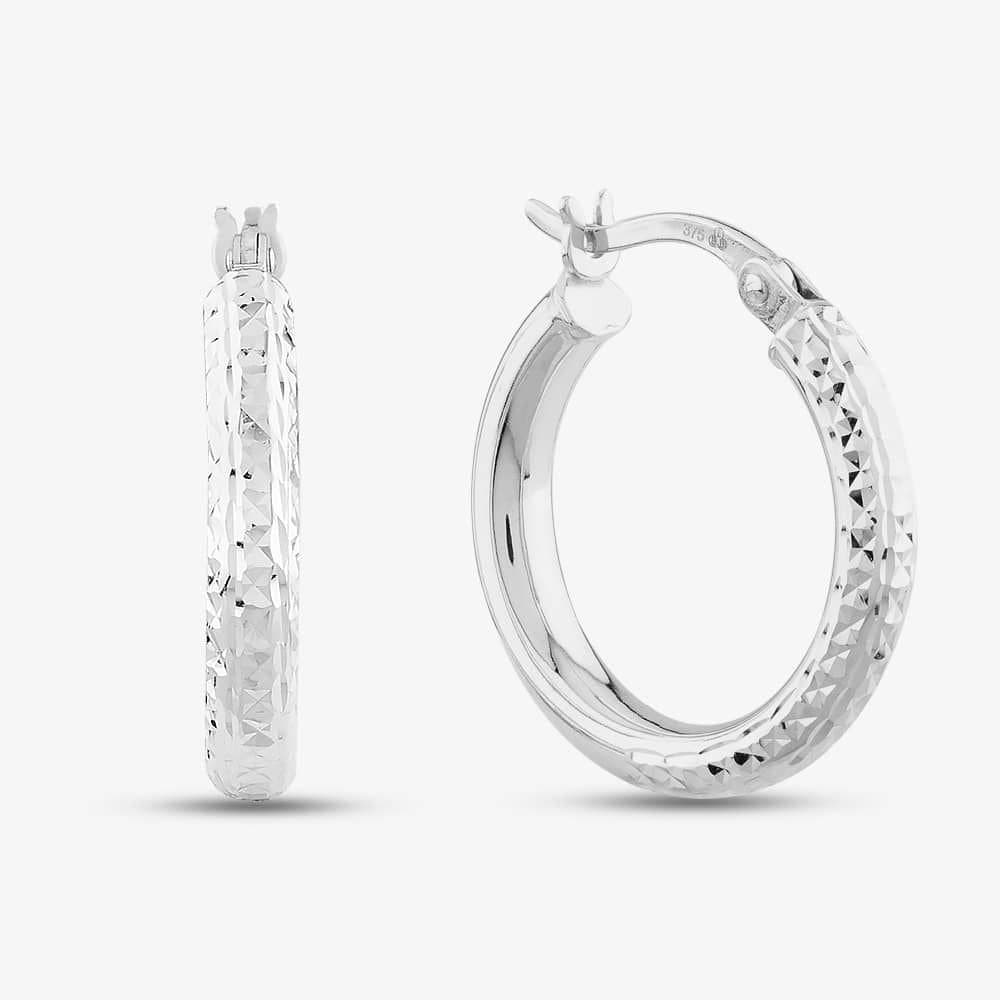 T.H.Baker T.H.Baker Women's 9ct White Gold Diamond-cut Creole Earrings 5.51.1902 in Silver