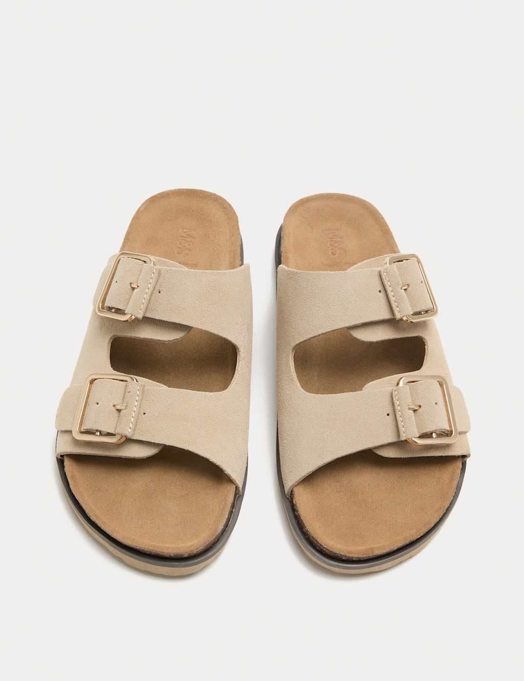 Marks & Spencer M&S Suede Double Buckle Footbed Mules Sand