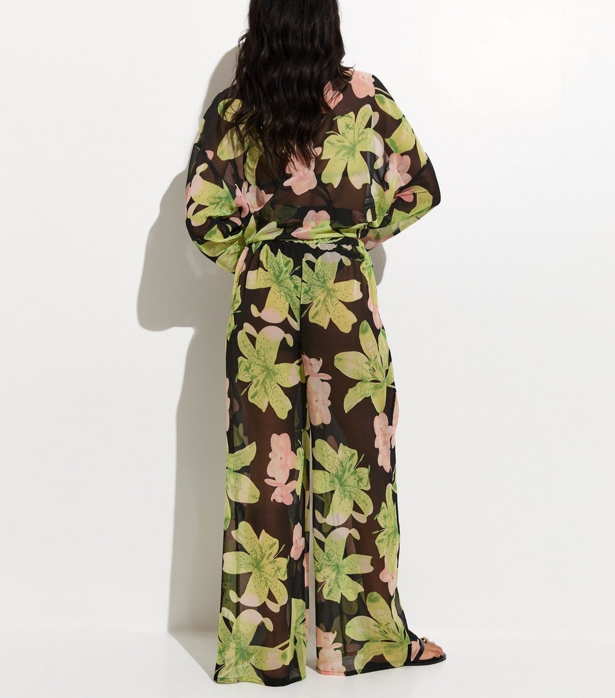 New Look Women's Black Floral Print Semi-Sheer Beach Trousers New Look - 4