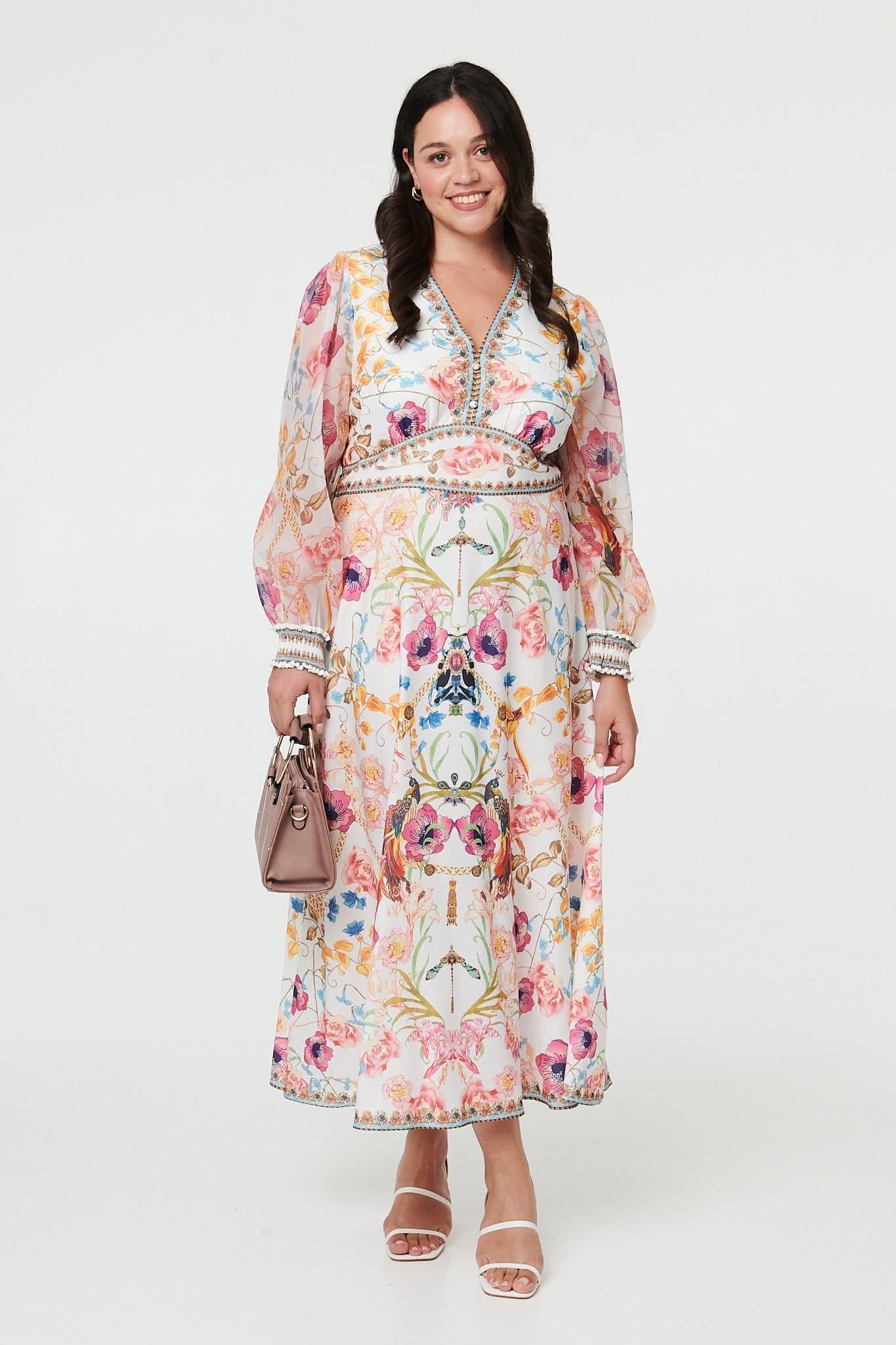 Izabel London Izabel London Women's Curve Floral Border Print Maxi Dress in Pink