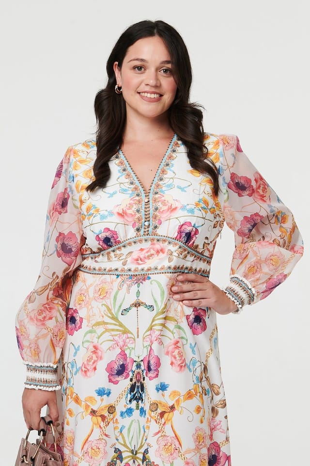 Izabel London Izabel London Women's Curve Floral Border Print Maxi Dress in Pink - 2