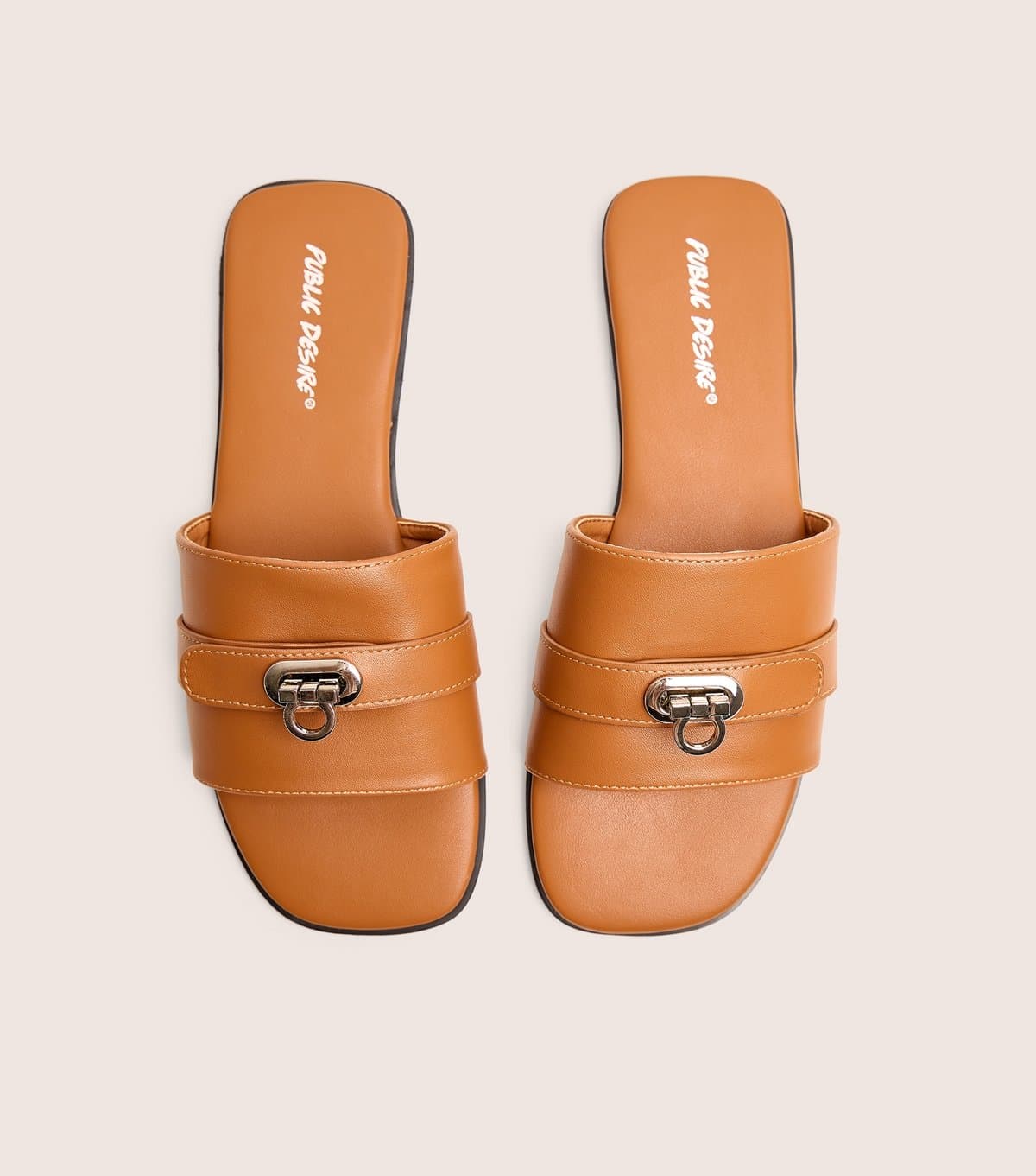 Public Desire Public Desire Rust Brown Faux Leather Buckle Sandals