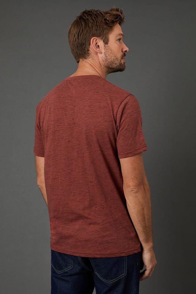 Maine Maine Men's Rust Short Sleeve Slub Grandad Neck T-Shirt in Orange - 3