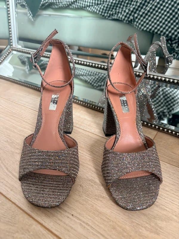 Topshop Topshop Glitter Block Heel Sandals UK 5 Wide Fit Silver Occasion Wedding Party