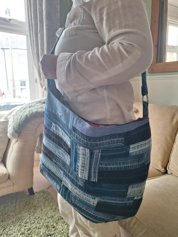Seals of Kent Upcycled extra large patchwork denim bag with satin patterned lining - 1