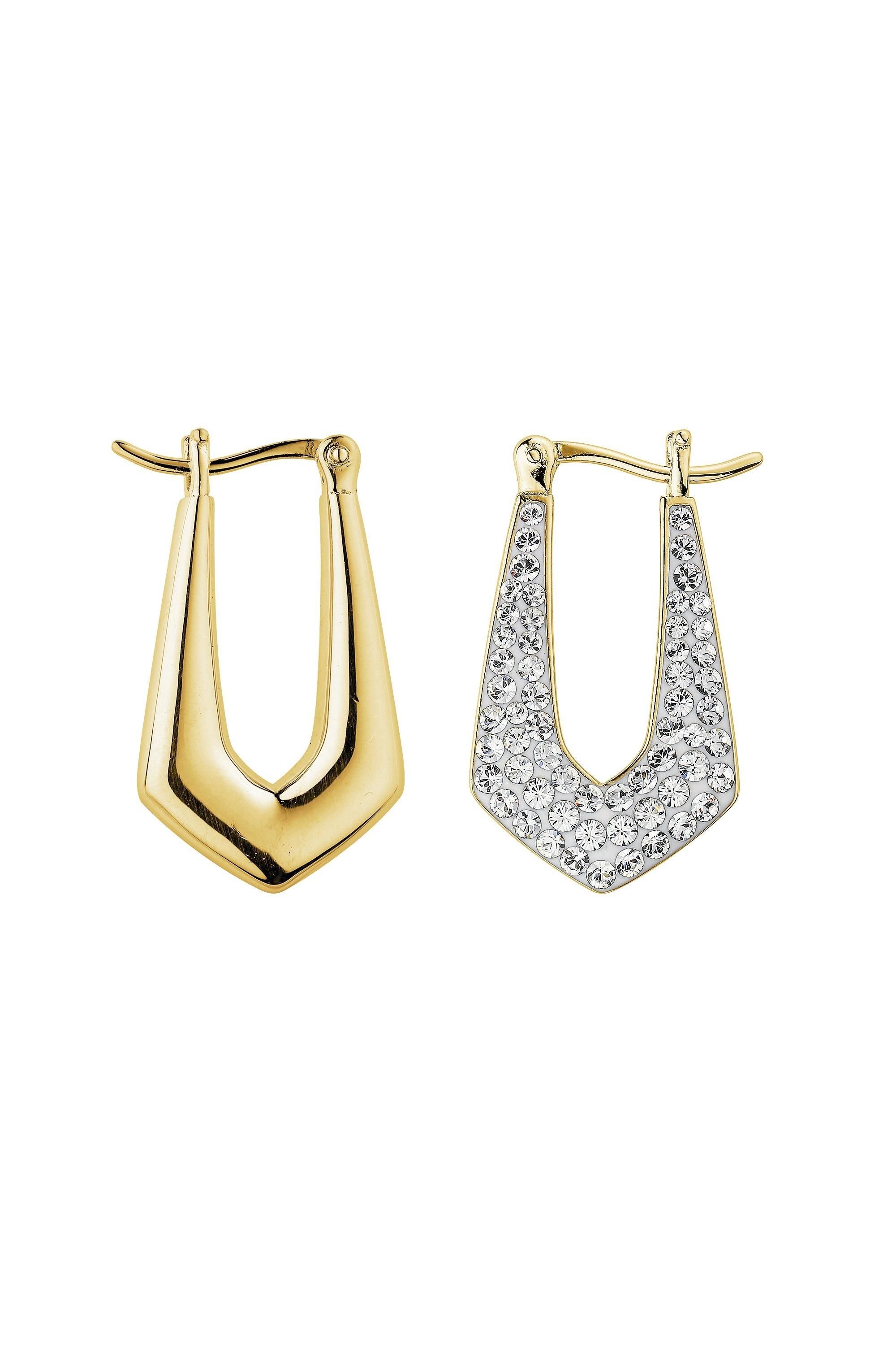 The Fine Collective The Fine Collective Women's Sterling Silver Gold Plated Crystal Crystal Geo Hoop Earrings - 2