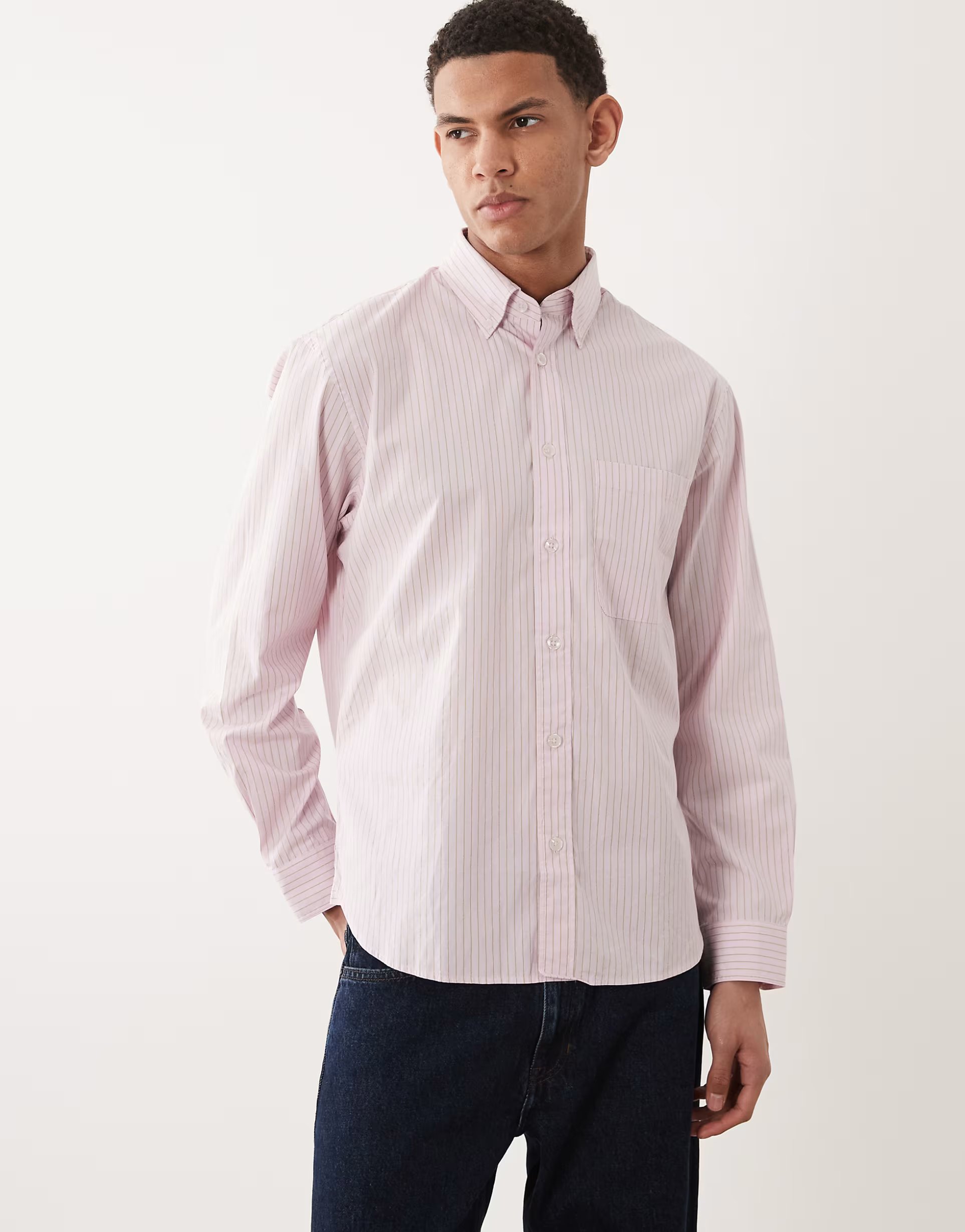 ASOS Mango 100% cotton striped shirt in pink - 1