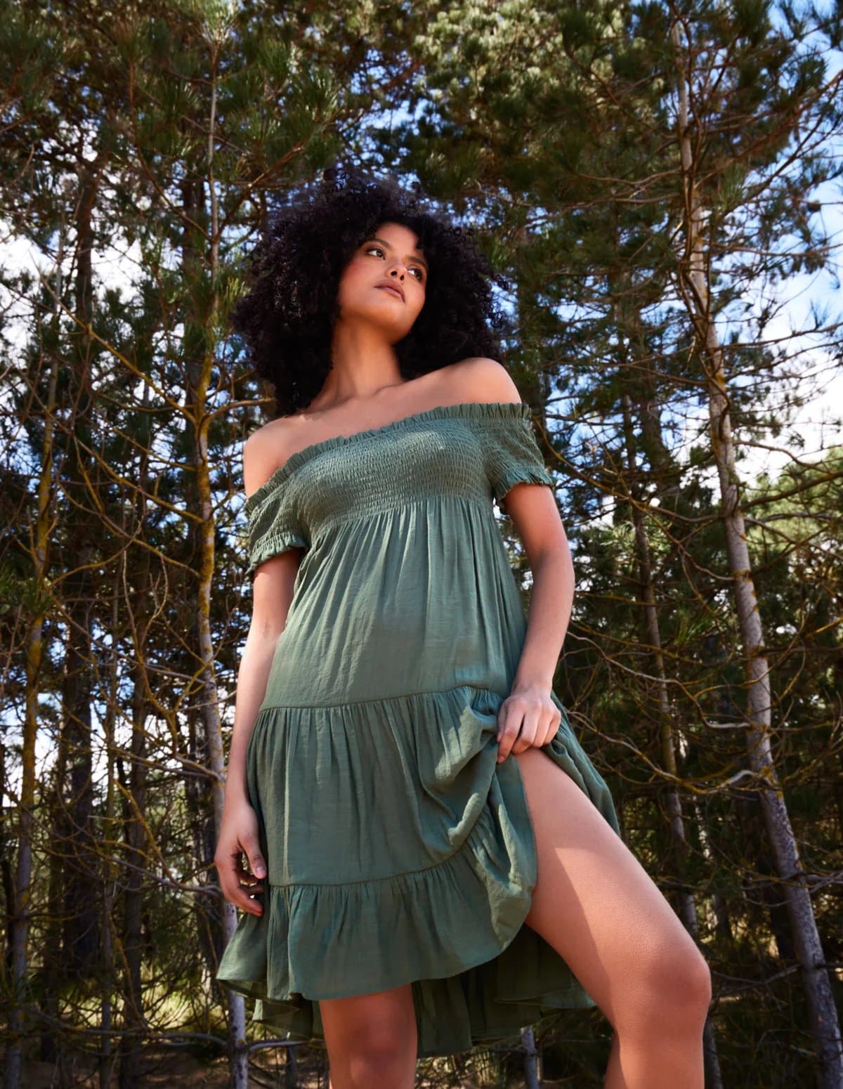 Blue Vanilla Bardot Shirred Neck Line Floaty Dress