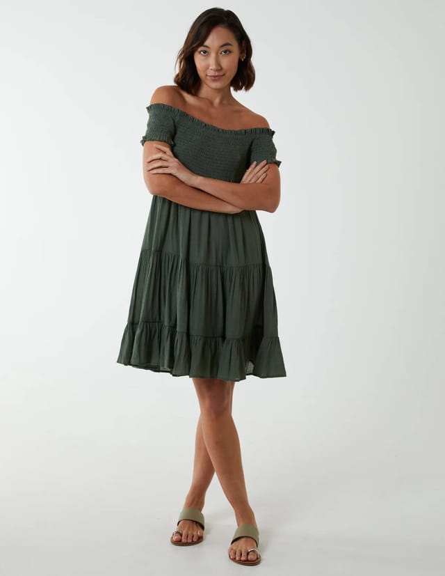 Blue Vanilla Bardot Shirred Neck Line Floaty Dress - 3