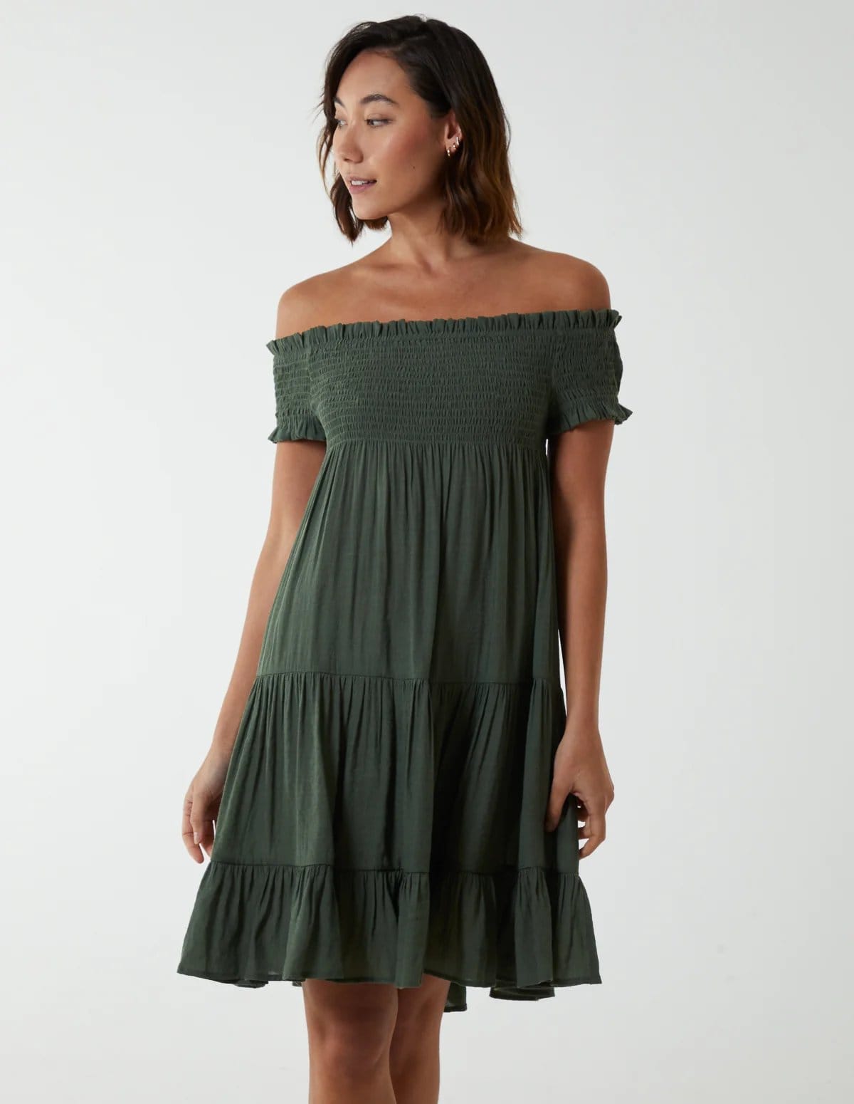 Blue Vanilla Bardot Shirred Neck Line Floaty Dress - 4