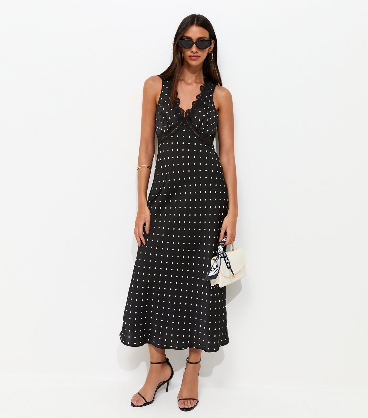 New Look Women's Black Satin Polka Dot Sleeveless Midi Dress New Look - 2