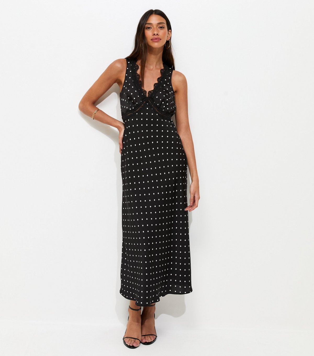 New Look Women's Black Satin Polka Dot Sleeveless Midi Dress New Look - 3