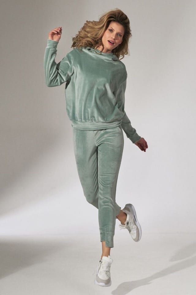 Love Lace Love Lace Women's Mint Velour Drawstring Sweatpants with Pockets - 2