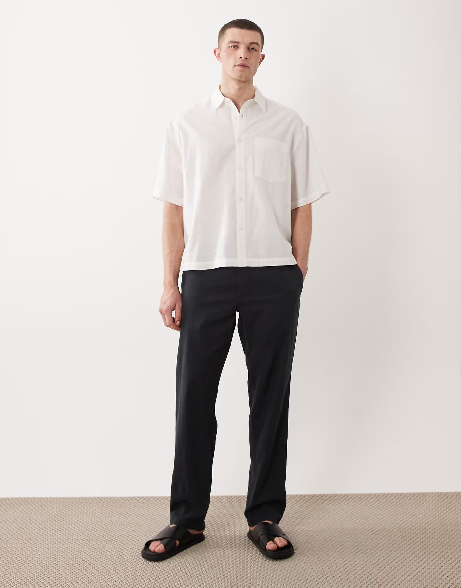 ASOS JJ Rebel drawstring linen mix trouser in black