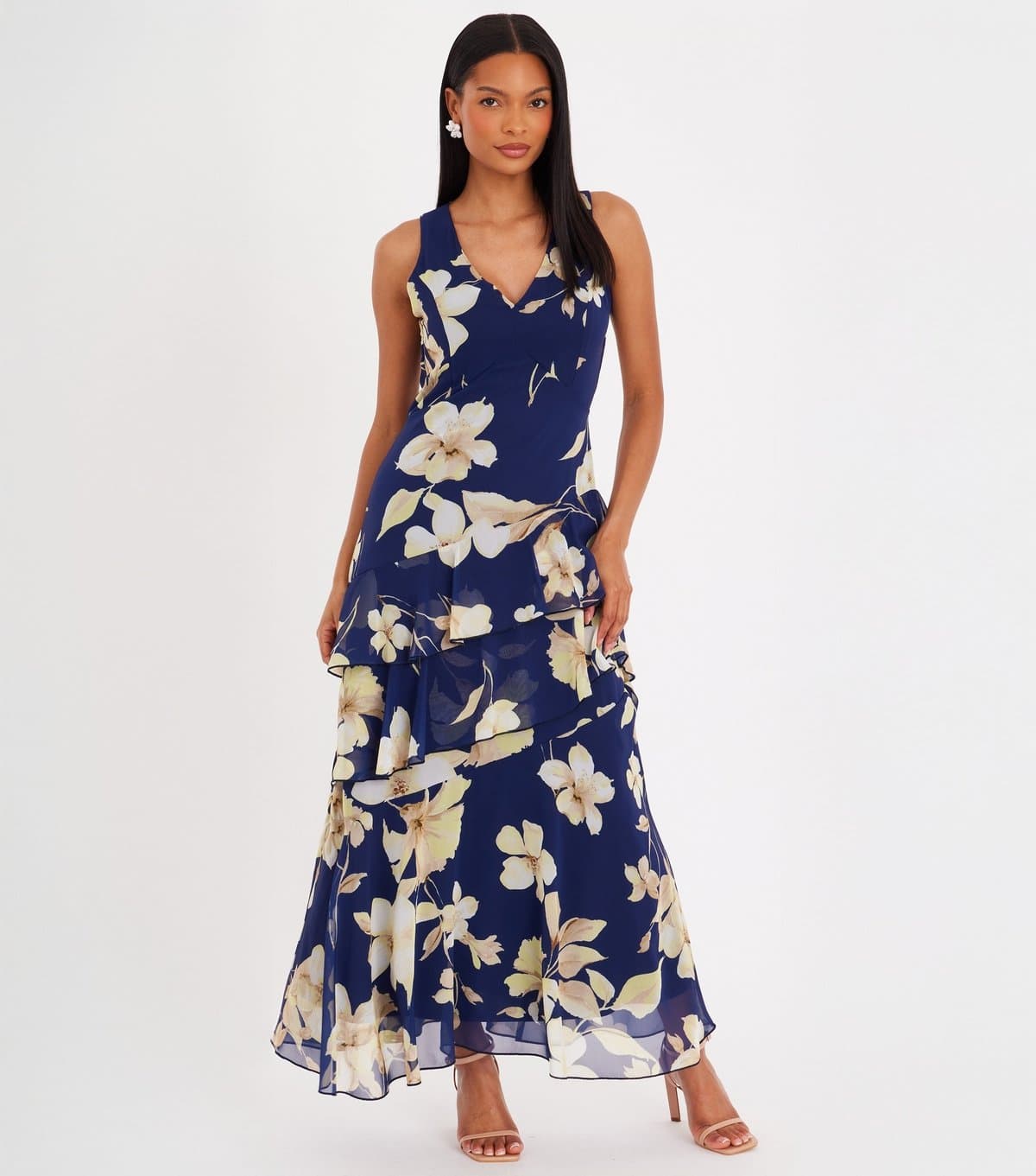 Quiz Women's Navy Chiffon Floral Midaxi Dress Quiz New Look