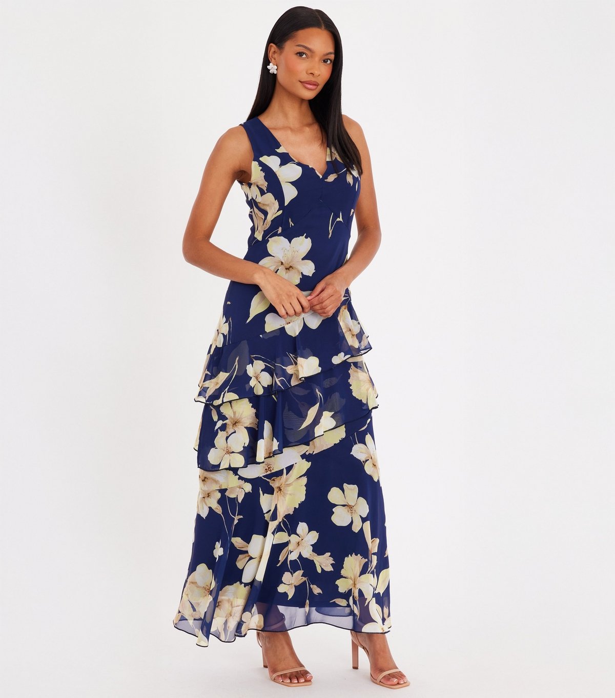 Quiz Women's Navy Chiffon Floral Midaxi Dress Quiz New Look - 3