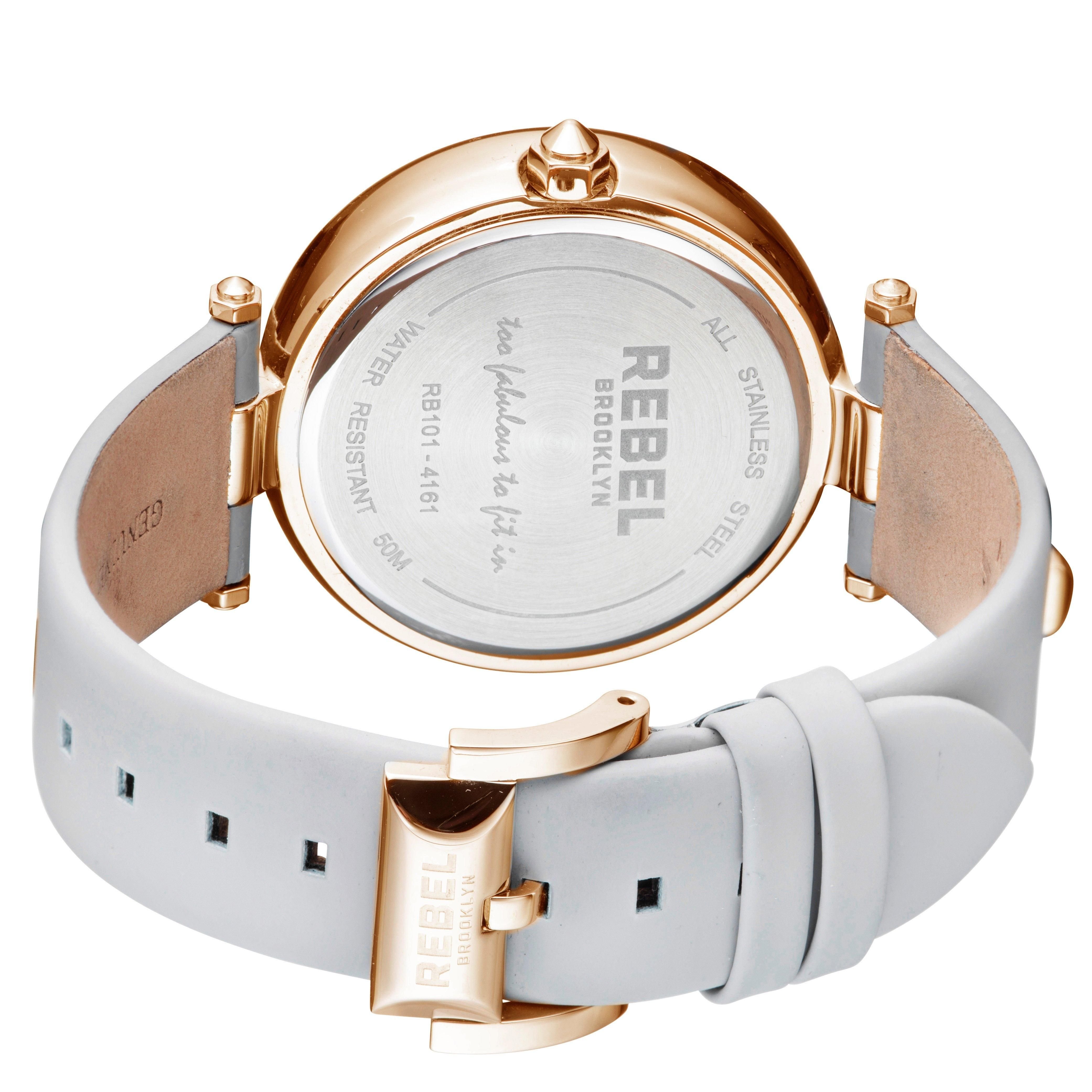 Rebel Rebel Women's Rockaway Parkway MOP Dial Leather Watch in White - 2