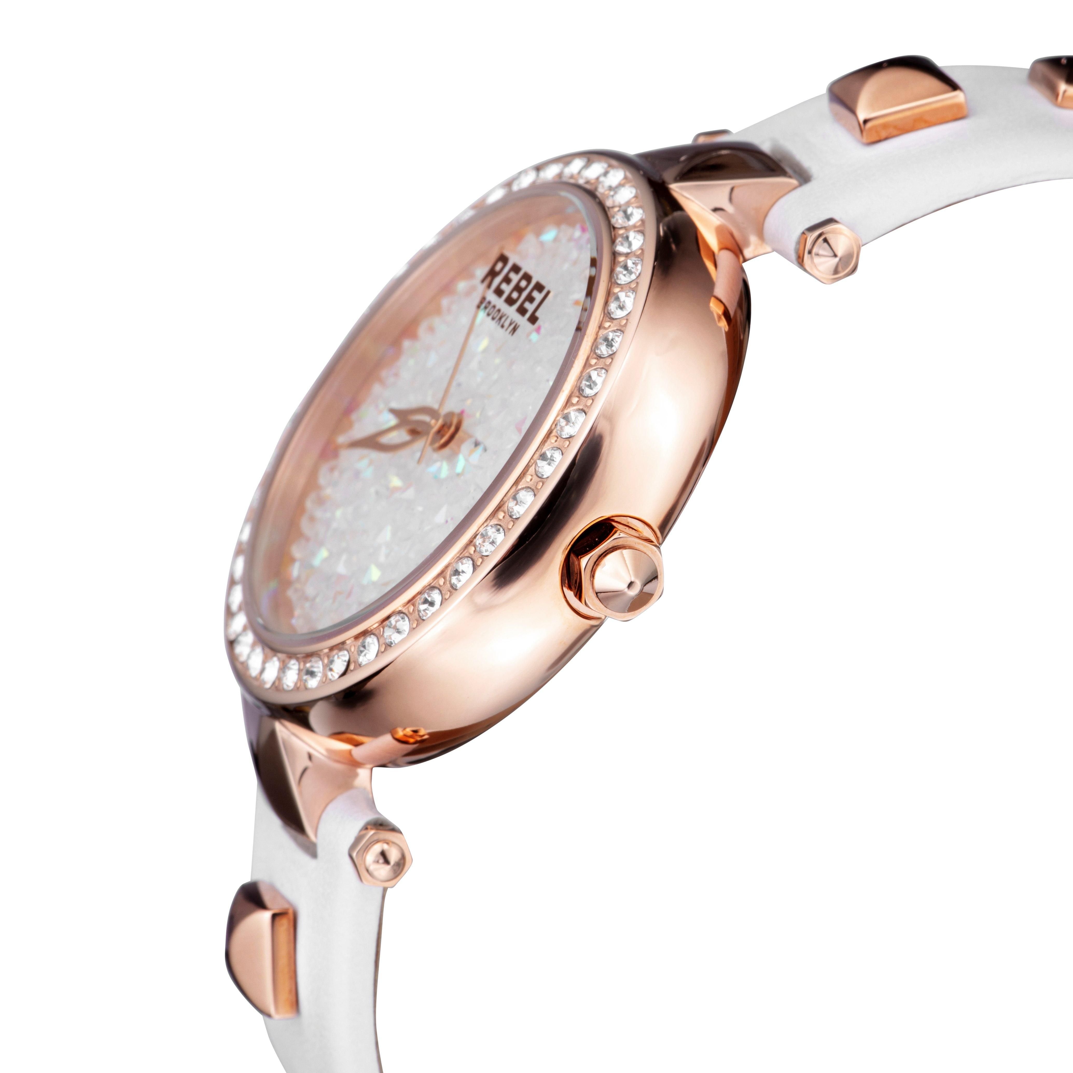 Rebel Rebel Women's Rockaway Parkway MOP Dial Leather Watch in White - 3