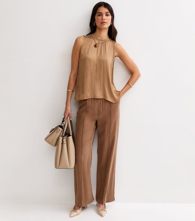 New Look Women's Light Brown Satin Sleeveless Top New Look - 3