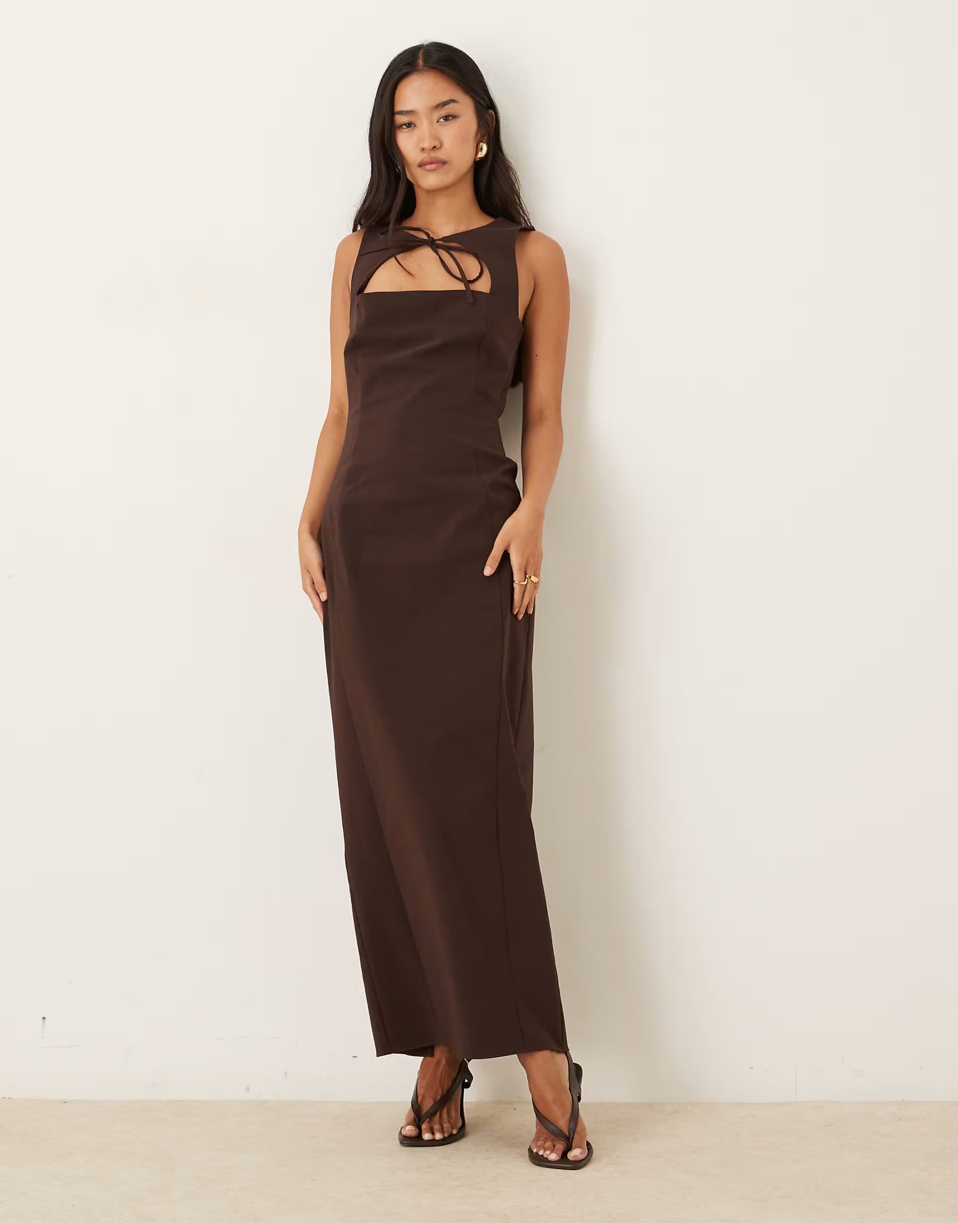 ASOS ASOS DESIGN maxi dress with cut out front detail in brown