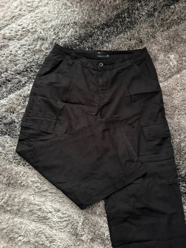 ASOS Asos black cargo Trousers wide leg utility pants petite UK 14