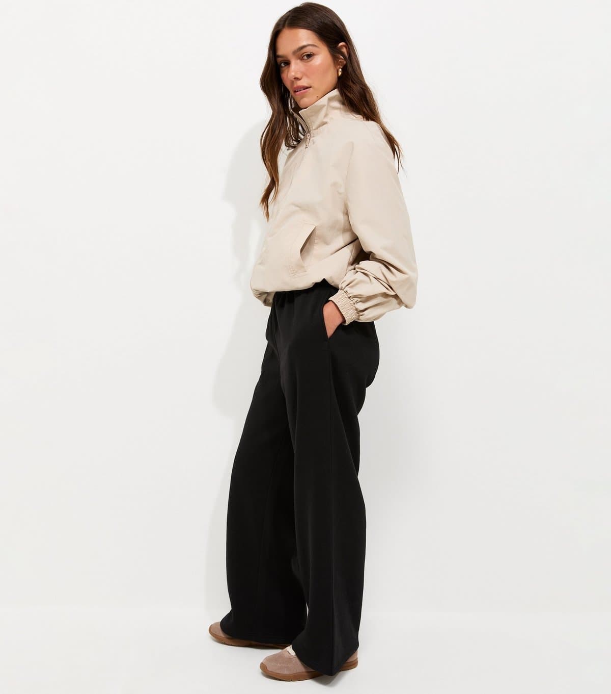 New Look New Look Black Cotton-Rich Wide Leg Joggers For Petite Women