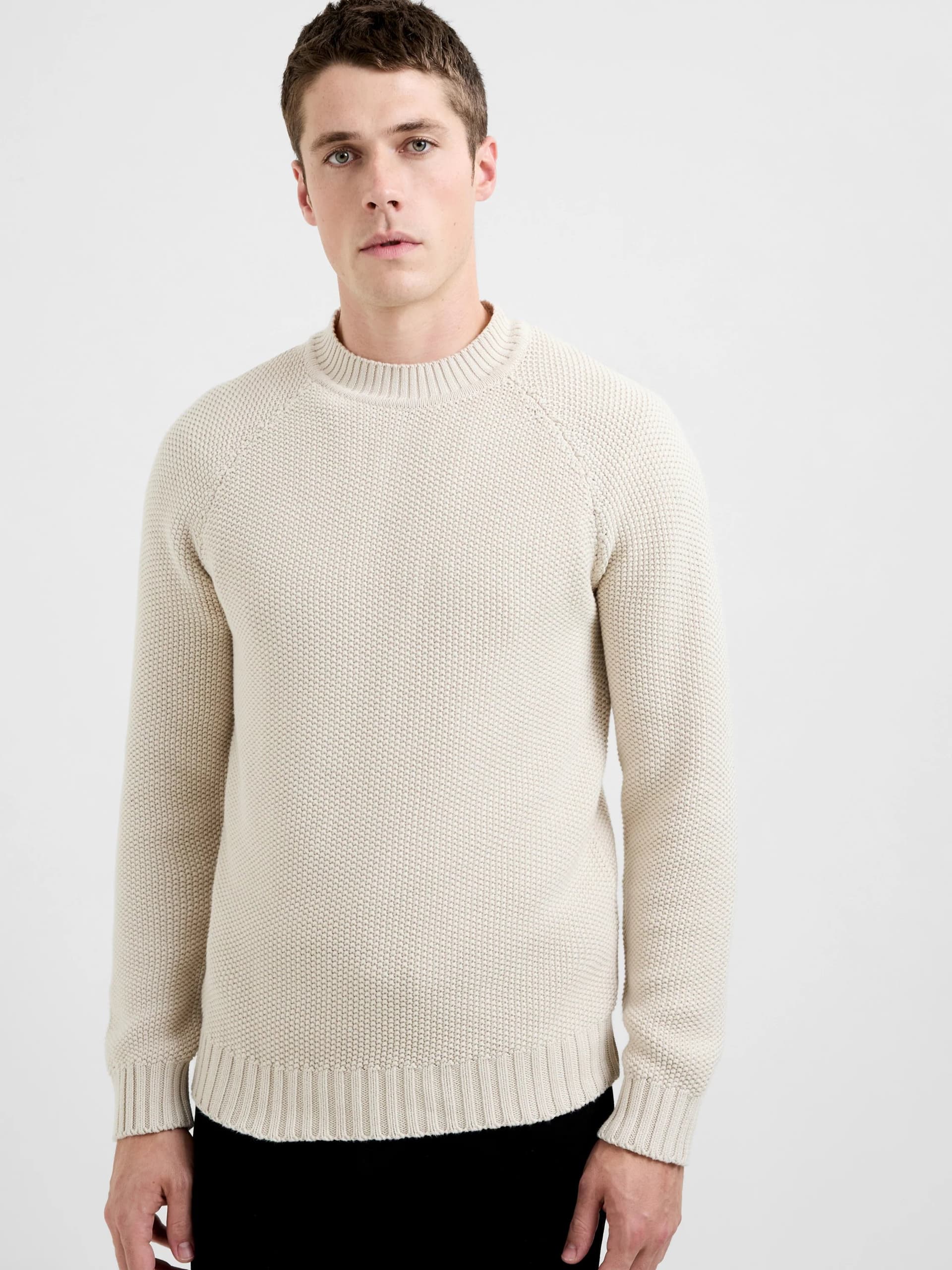 French Connection Crew Neck Purl Stitch Jumper Stone White