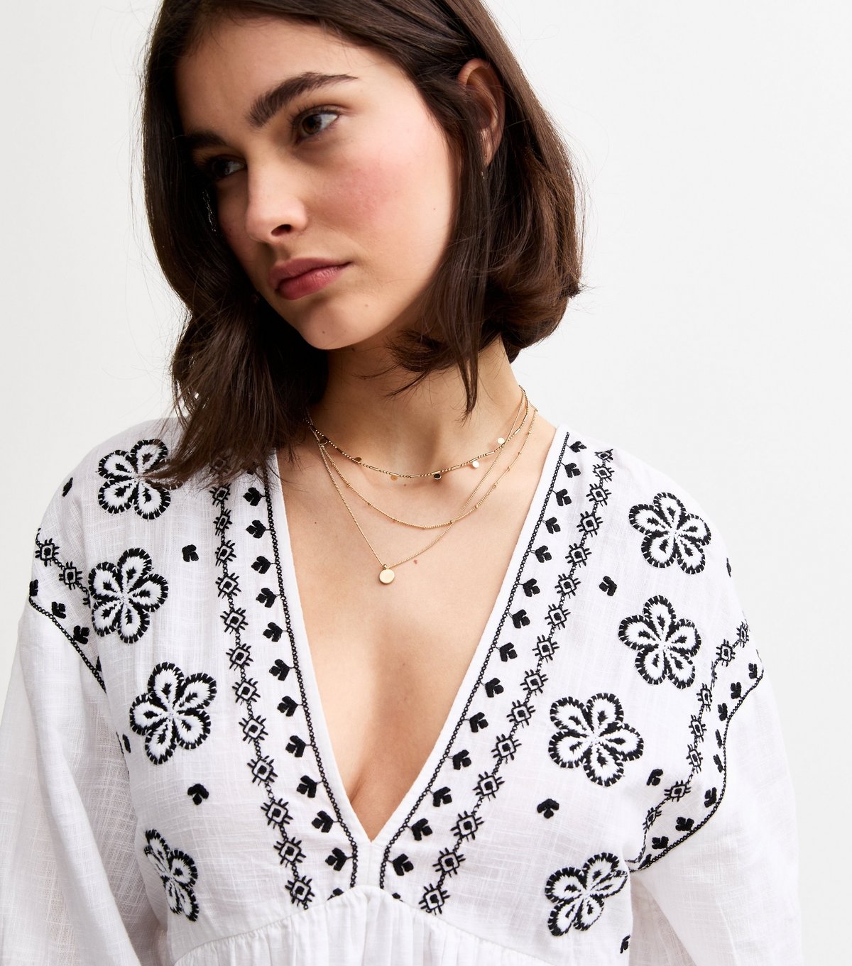 New Look Women's White Floral Embroidered Smock Mini Dress New Look - 2