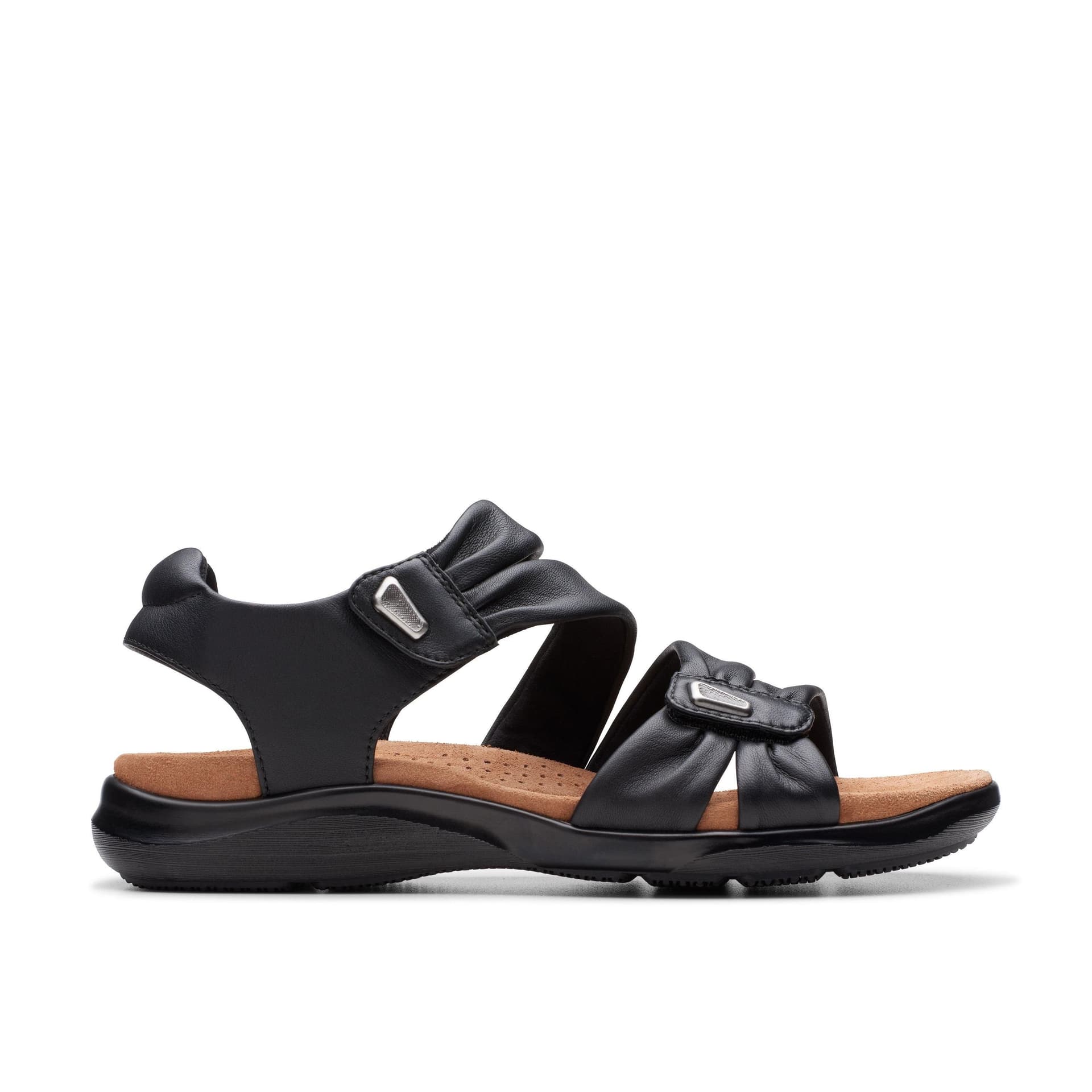Clarks Clarks Women's Kitly Ave Black Leather Flat Sandals