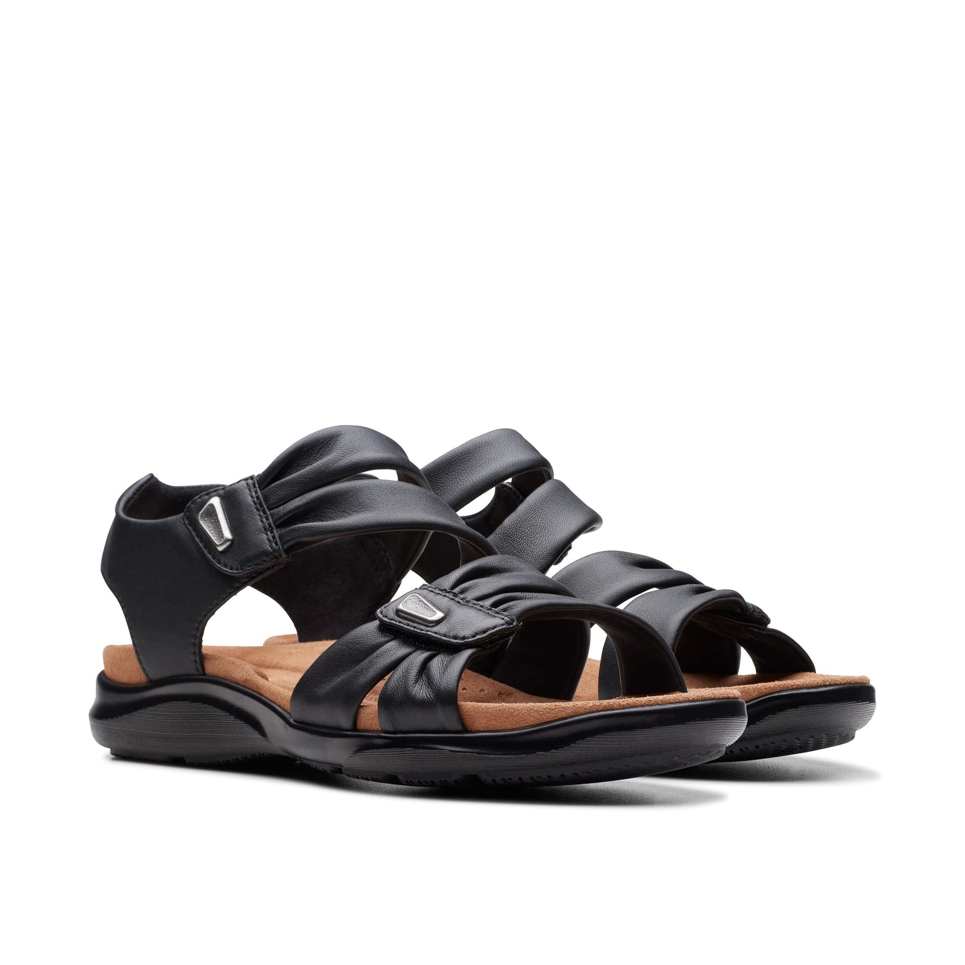 Clarks Clarks Women's Kitly Ave Black Leather Flat Sandals - 4