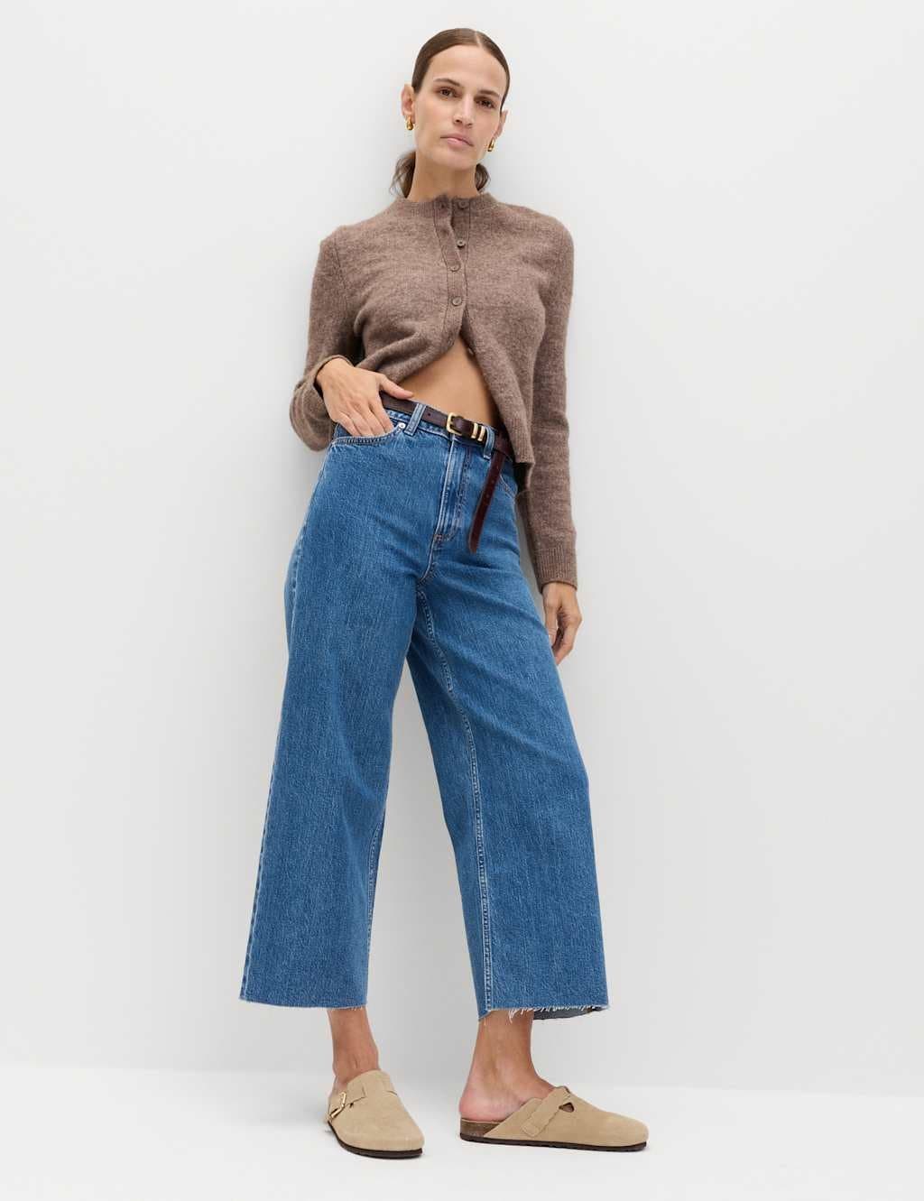 Marks & Spencer M&S High Waisted Wide Leg Cropped Jeans Medium Indigo