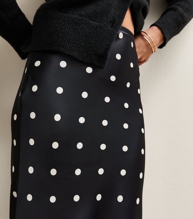 New Look Women's Petite Black Polka Dot Lace Trim Midi Skirt New Look - 2