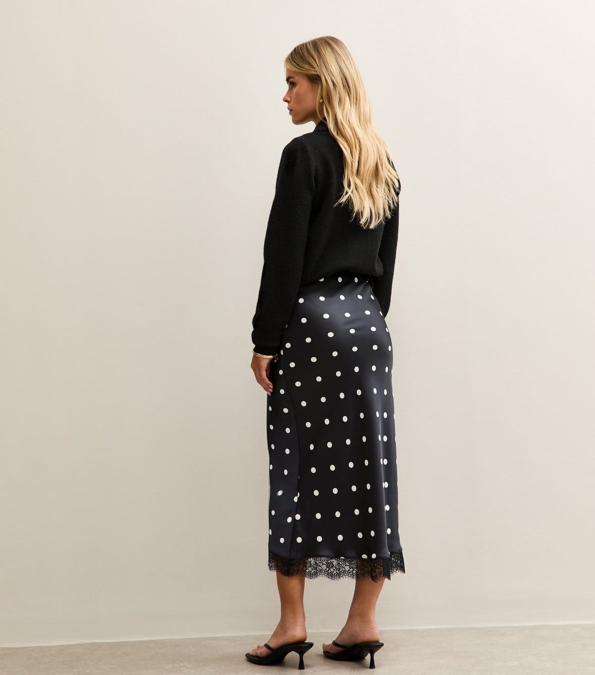 New Look Women's Petite Black Polka Dot Lace Trim Midi Skirt New Look - 4